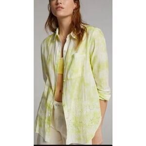 Pilcro Anthropologie Medium The Cate Classic Shirt Yellow Cotton Button Up